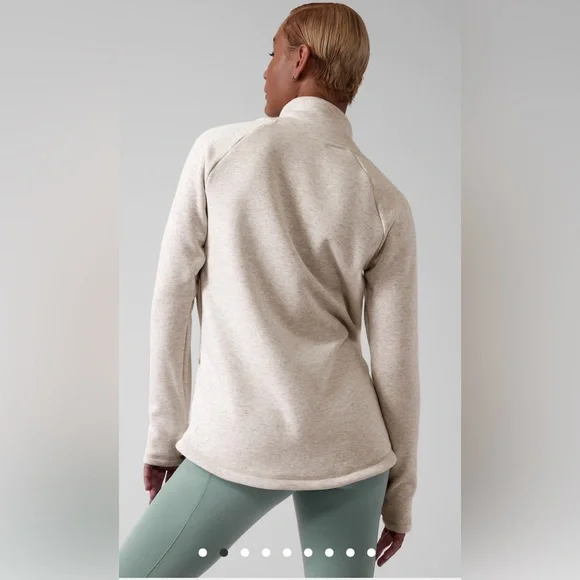 NEW! Athleta Cozy Karma Asym Pullover in “Toasted Brown Heather”looks white/tan. - Picture 2 of 9
